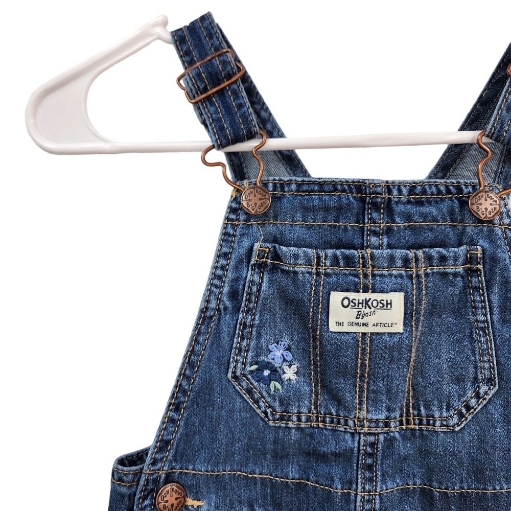 Osh Kosh B'gosh Kid's Denim Floral Embroidery Overalls - 3T - Picture 2 of 7
